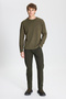 Men's Khaki Standard Fit Normal Cut Warm Crew Neck Knitwear Sweater - 2