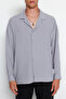 Gri Oversize Fit Apaş Yaka Yazlık Keten Görünümlü Gömlek TMNSS23GO00053