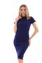Navy Blue Bodycon Short Sleeve Crew Neck Below Knee Ribbed Stretchy Pencil Dress - 115 cm - 3