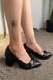Women's Mita Black Bow Stone Low Heel Evening Dress Shoes - 2