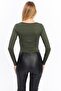 Women's Khaki Stand Collar Long Sleeve Crop Blouse - 6