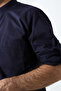Men's 100% Cotton Voile Relaxed Fit Judge Collar Half Placket Navy Blue Hajj Umrah Shirt - 7