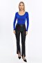 Women's Cobalt Blue Pool Collar Long Sleeve Crop Blouse - 5