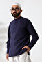 Men's 100% Cotton Voile Relaxed Fit Judge Collar Half Placket Navy Blue Hajj Umrah Shirt