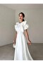 Ruffle White Dress with Rose Detail and Belt - 2