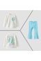 Girl's Ecru - Blue Daisy Printed Spanish Leggings Sweatshirt 3 Thread 2 Piece Top and Bottom Set