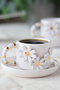 Handmade Set of 2 Flower Decorated Ceramic Cups with 24K Gold Decoration 120ml - 3
