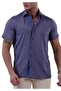 Dark Blue Washed Denim Look 100% Cotton Summer Slim Fit Short Sleeve Shirt