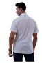 White Flared Linen Black Shawl Pattern Collar and Garni Detailed Slim Fit Short Sleeve Shirt - 5