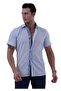 Blue Flared Linen Collar and Chest Patch Print Detailed Slim Fit Short Sleeve Summer Shirt - 2