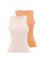 2 Pack White,Orange Crew Neck Cotton Elastane Blend Women's Sleeveless T-Shirt Wmclara Rib Tank Top