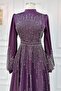 Satin Fabric Hijab Evening Dress - Digital Bsn Stone Prints Dress - 3