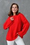 Wide Sleeve Off Shoulder Crew Neck Long Sleeve Red Oversize Knitwear Sweater 4091 - 5