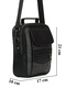 Black Leather Plaid Adjustable Strap Men's Hand Shoulder Bag with Phone Compartment Medium Size - 6
