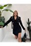 Women's Black Stone Button and Ribbon Detail Jacket-Skirt Design Lined Bottom-Top Set - 4