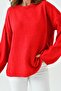 Women's Off-Shoulder Spanish Sleeve Crew Neck Long Sleeve Red Oversize Knitwear Sweater 4091 - 2
