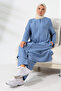 Women's Blue Melange Linen Look Hidden Zipper Haji Umrah Outfit Hijab Double Set - 7