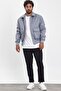 New Season Men's Seasonal Light Gray Zippered Bomber Jacket Mz56112 - 3
