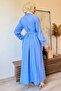Half Buttoned Blue Hijab Dress - Waist Tied - 8