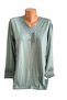 Relaxed Fit V-Neck Pearl Stone Embroidered Aqua Green Mother Combed Cotton Blouse - 2
