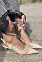 Talin Matte Leather Mesh Detailed Short Heeled Stiletto Nude - 3