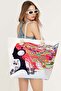 Wide Large Girl Patterned Women's Beach Bag - Zippered and Drawstring Pocket