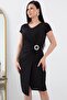 V-neck short sleeve wrap dress with buckled waist - style 13444 - 2