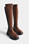 Tan Women's Boots with Side Zipper and Stretch Detail - 4