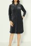 Navy Blue Hooded Zippered Embroidered Stone Detailed Women's Cotton Velvet Dress - 3