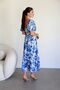 Julidress Blue White Floral Print Balloon Sleeve Draped Midi Length Floral Premium Dress - 6