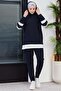 Straight Capson Collar Women's Navy Blue Tunic Trousers - 3024 - 5