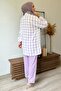 Hijab Cultivated Lilac Plaid Patterned Frilly Tunic and Trousers Set - 4