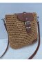 Leather Strap Hand Knitted Leather Strap Paper Thread Women's Shoulder Bag (Color Straw)