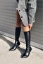 Lonteras Matte Leather Stretch Women's Heeled Boots Black - 5