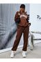 Women's Brown Los Angeles Printed Oversize Crew Neck Suit - 3
