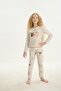 Girl's Long Sleeve Beige Melange Pajama Set C2T1N7O8 - 2