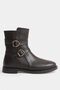 Brown Side Zipper Rubber Sole Buckle Round Toe Women's Boots