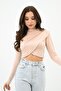Women's Stand Collar Draped Crop Blouse with Flap 1655-24