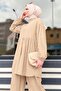 Straight Crew Neck Women's Beige Tunic Pants - 11629 - 3