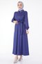 Plain Shirt Collar Women's Navy Blue Collar Stone Detailed Belted Dress - 24758