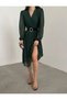 New Season Women's Double-Breasted Neck Lined Belted Tulle Midi Chiffon Dress - 4
