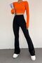 Women's Black High Waist Flared Leg Gathering Steel Knitted Leggings