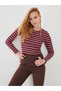LCW Casual Crew Neck Striped Long Sleeve Oversize Women's Knitwear Sweater