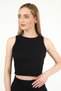 Women's Black Halter Neck Ribbed Crop Blouse - 3