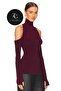 Women's Burgundy Turtleneck Off-Shoulder Finger-Loop Silk Jersey Blouse - 2