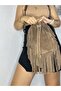 100% Real Suede Leather Handmade Tassel Pouch Women's Mink Shoulder Bag - 6