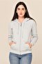 Women's Gray Zipper Hooded Cardigan