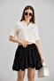 Women's Black Elastic Waist Flared Mini Skirt - 2