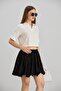 Women's Black Elastic Waist Flared Mini Skirt - 5