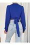 Sandy Fabric - Stylish Crop Blouse with Double Breasted Collar and Balloon Sleeve Detail Mnn1211 - 2